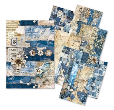 Craftmix Urban Blue Denim Mixed A5 Paper Pack - 8 Sheets