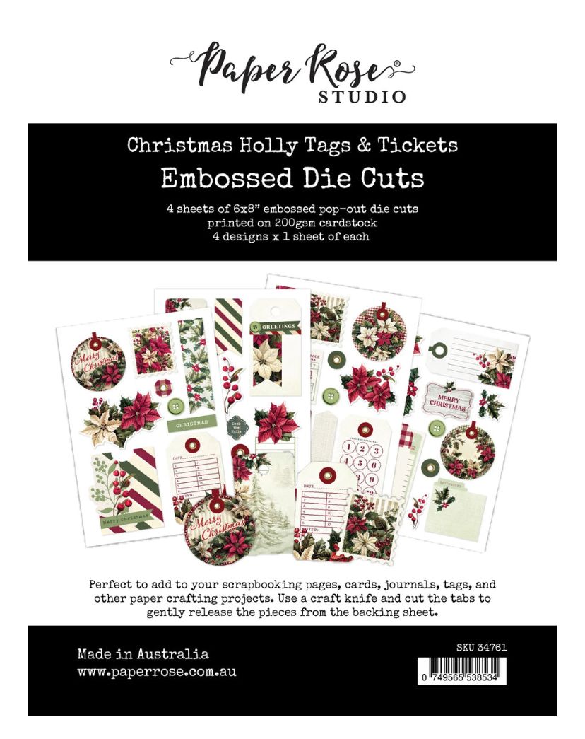 Christmas Holly Tags And Tickets Embossed Die Cuts