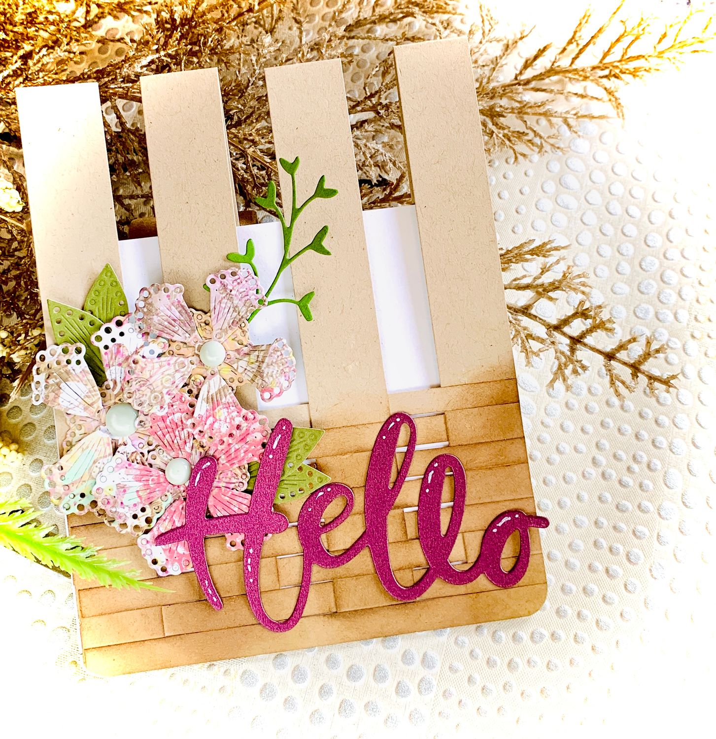 Woven Paper Split Card With Blossom Fantasy Flowers