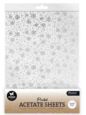 Silver Snowflakes Acetate Essentials  Pk - 6 Sheets