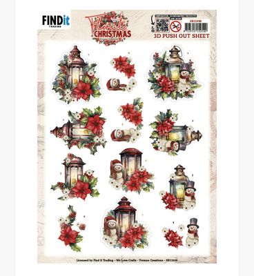 Floral Lantern -  Floral Christmas 3d Push Out Sheet