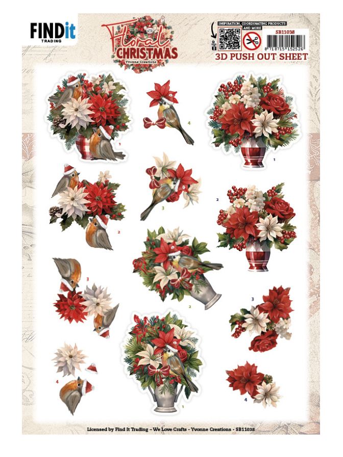 Floral Vase - Floral Christmas 3d Push Out Sheet