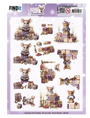 Mouse - 3D Push Out Sheet, Pastel Purple Christmas, Berries Beauty