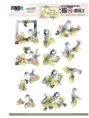 Blue Birds - 3D Push Out Sheet, Navy Elegence,  Precious Marieke