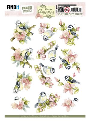 Flower Bird - 3D Push Out Sheet, Navy Elegence  Precious Marieke