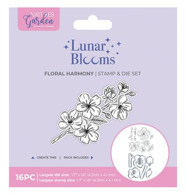 Crafter's Companion Natures Garden Lunar Blooms Stamp &amp; Die - Floral Harmony