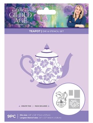 Crafter's Companion Sara Signature Collection - The Gilded Age Die &amp; Stencil Set, Teapot
