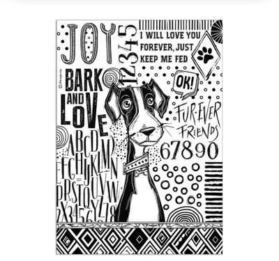 Stamperia Furry Friends - A4 Rice Paper Black/White Dog