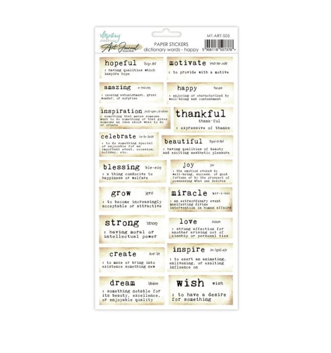 Mintay 6x12 Art Journal Paper Stickers - Dictionary Words Happy