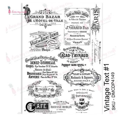 Dress My Craft - Vintage Text #1 Transfer Me A4 Sheet