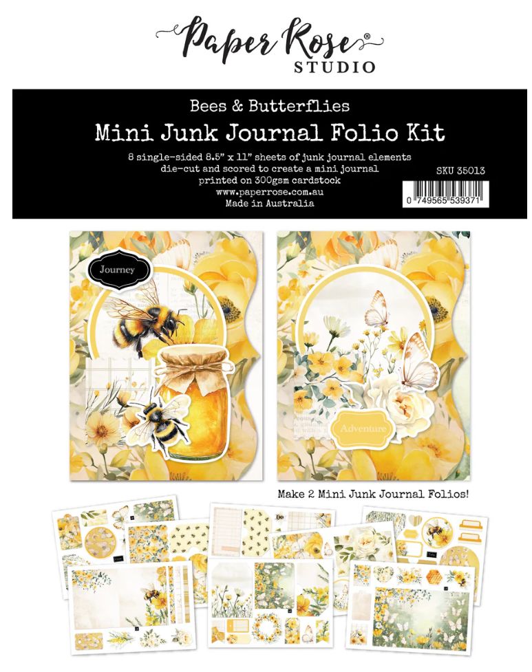 Paper Rose Studio - Bees &amp; Butterflies Mini Junk Journal Folio Kit