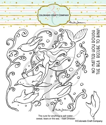 AJ758 Anita Jeram~Mermaid &amp; Penguins 6 x 6 Clear Stamps