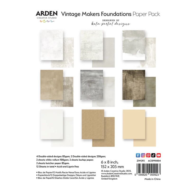 Arden Creative Makers Vintage Foundations 6x8" Paper Pack