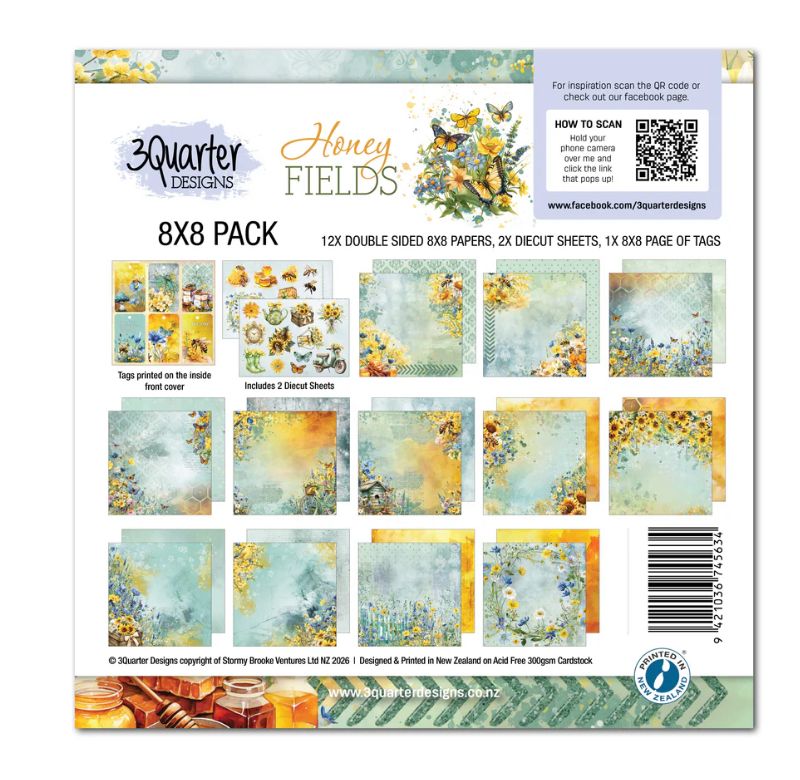 3Quarter Design - 8x8 Honey Fields Paper Pack &amp; Diecuts Set