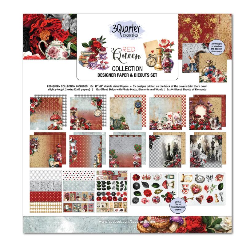 3Quarter Design - 12x12 Red Queen 12x12 Design Paper &amp; Diecuts Set