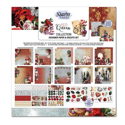 3Quarter Design - 12x12 Red Queen 12x12 Design Paper &amp; Diecuts Set