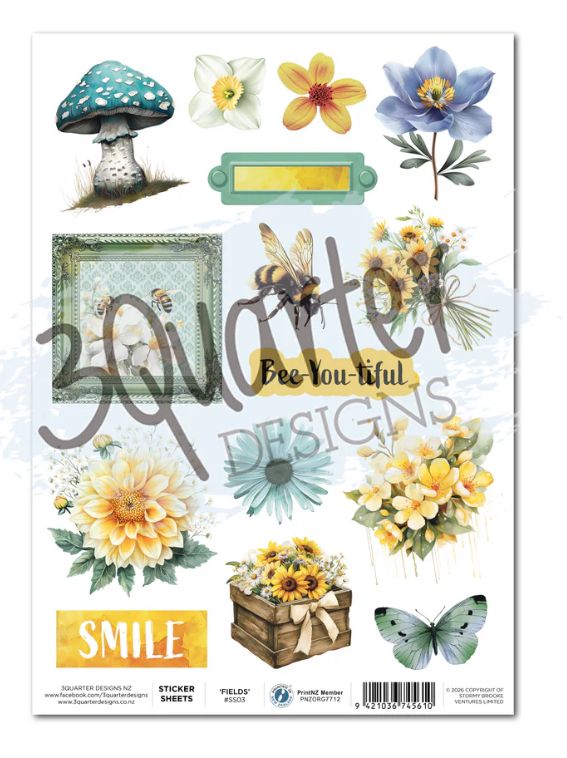 3Quarter Design - A4 Sticker Sheet Honey Fields