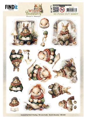 Find It Trading - Berries Beauties 3D Push Out Sheet Winter Bunnies Reading Bunnies