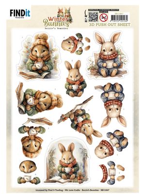 Find It Trading - Berries Beauties 3D Push Out Sheet Winter Bunnies Drinking Bunnies
