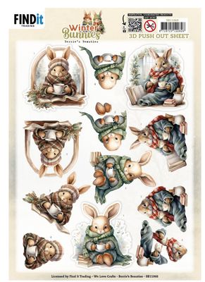 Find It Trading - Berries Beauties 3D Push Out Sheet Winter Bunnies Cosy Bunnies