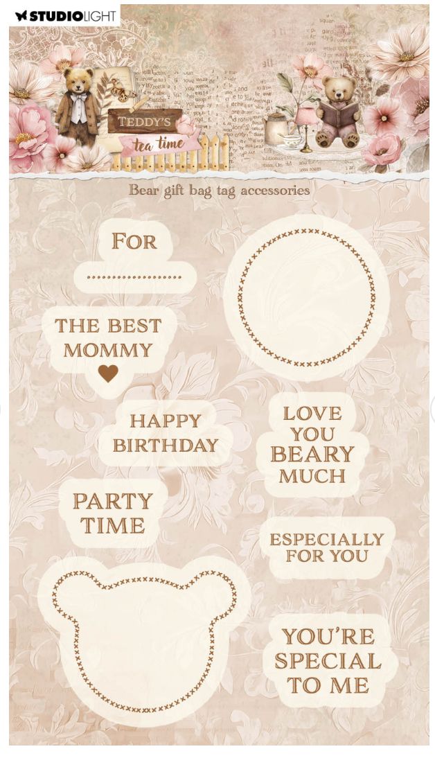 SL - Teddy's Tea Time Bear Gift Tag Accessories Clear Stamp 9pcs