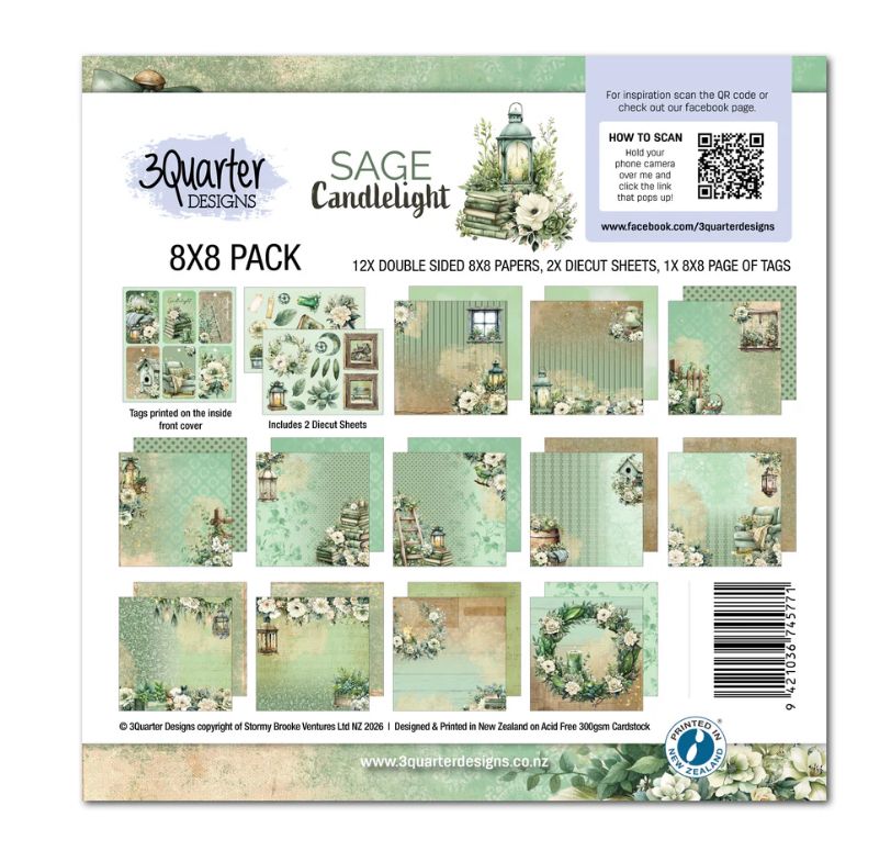 3Quarter Designs - 8x8 Sage Candles Paper Pack And Diecuts