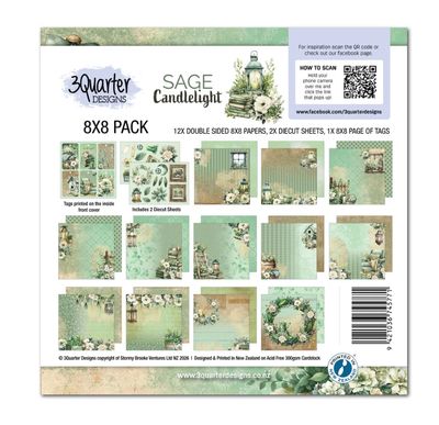 3Quarter Designs - 8x8 Sage Candles Paper Pack And Diecuts