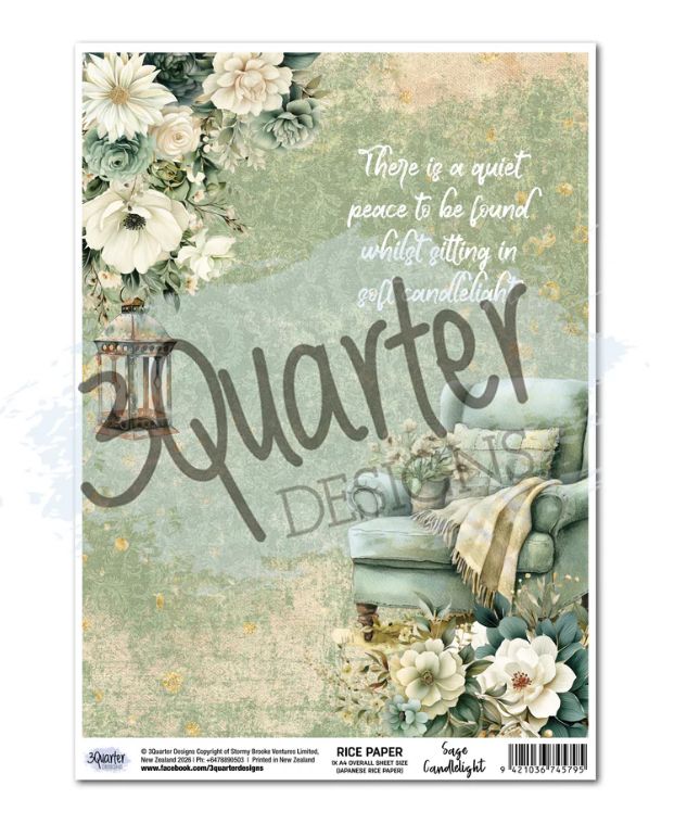 3Quarter Designs - Sage Candle A4 Rice Paper