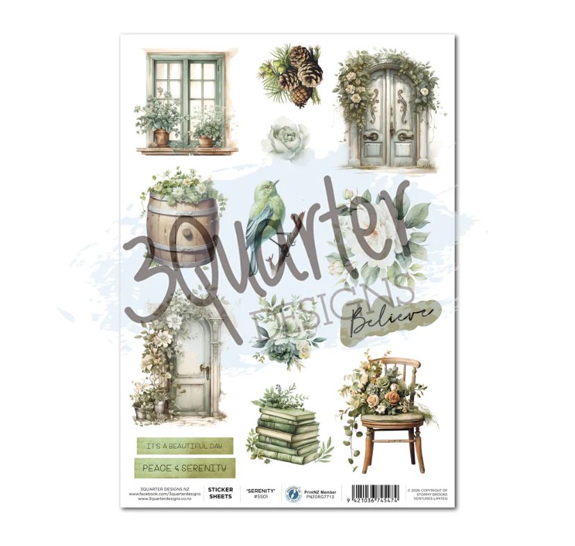 3Quarter Designs - Sage Candle A4 Serenity Sticker Sheet