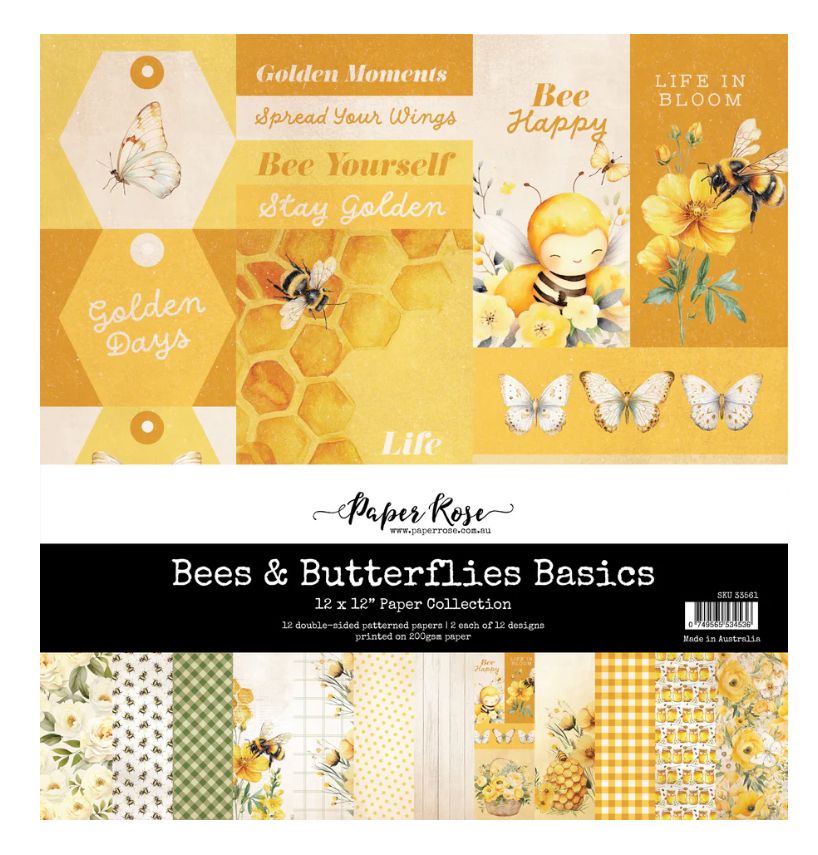 Paper Rose - Bees &amp; Butterflies Basics 12x12 Paper Collection