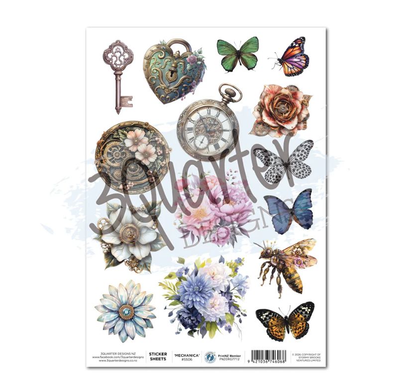 3Quarter Designs - Floral Mechanica A4 Sticker Sheet