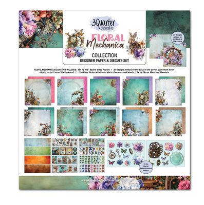 3Quarter Designs - Floral Mechanica 12x12 Design Paper &amp; Die Cuts Set