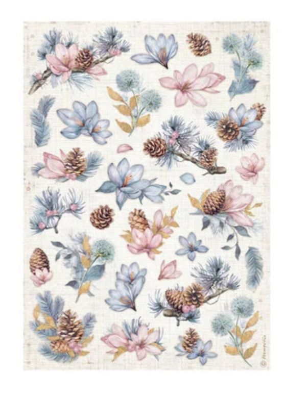 Stamperia - Create Happiness Dewdrops Pinecones And Flowers Rice Paper