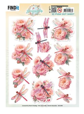 Find It Trading - Berries Beauties Dragonflies Pink 3D Push Out Sheet