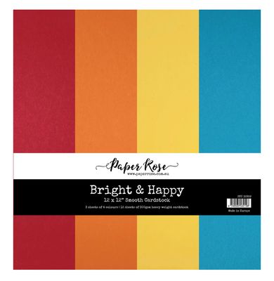 Paper Rose Studio - Bright &amp; Happy 12x12 Assorted Smooth Cardstock 12 Sheets