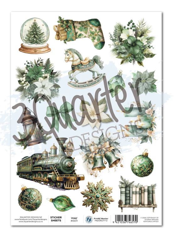 3Quarter Designs - Pine Festivities A4 Stickers