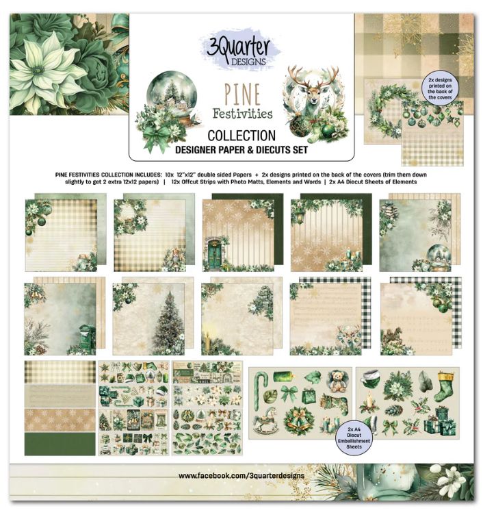 3Quarter Designs - Pine Festivities 12x12 Designer Paper &amp; Diecuts Set