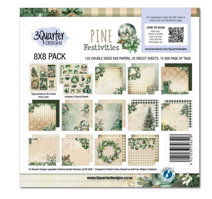 3Quarter Designs - Pine Festivities - 8x8 Paper Pack &amp; Diecut Set