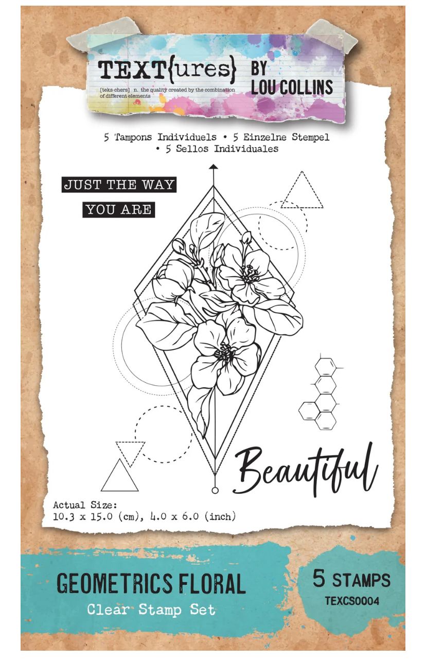 Text{ures} By Lou Collins - Geometric Floral Clear Stamp Set 5pc