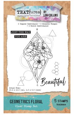Text{ures} By Lou Collins - Geometric Floral Clear Stamp Set 5pc