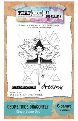 Text{ures} By Lou Collins - Geometric Dragonfly Clear Stamp Set 6pcs