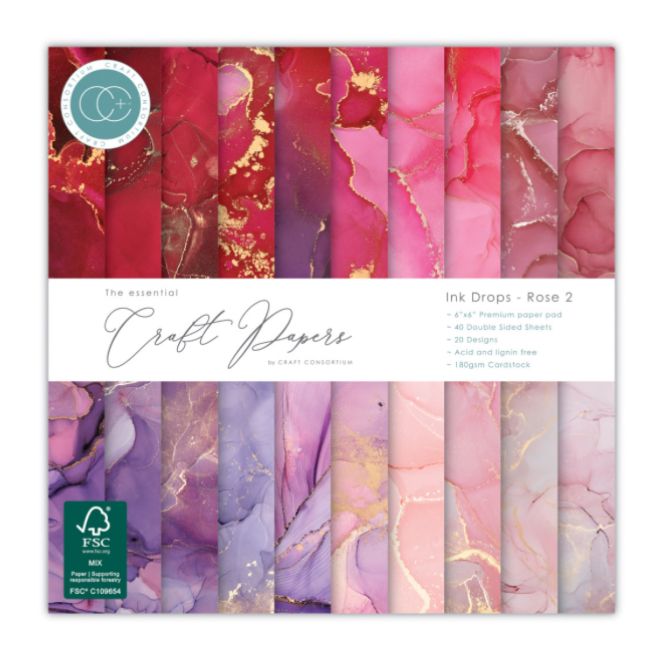 Craft Consortium - Ink Drops Rose 2   6x6 Essential Craft Paper Pad