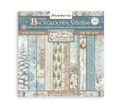 Stamperia - White Christmas Scrapbooking 12x12 Paper Pad Backgrounds 10 Sheets