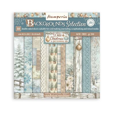 Stamperia - White Christmas Scrapbooking 8x8 Paper Pad Backgrounds 10 Sheets
