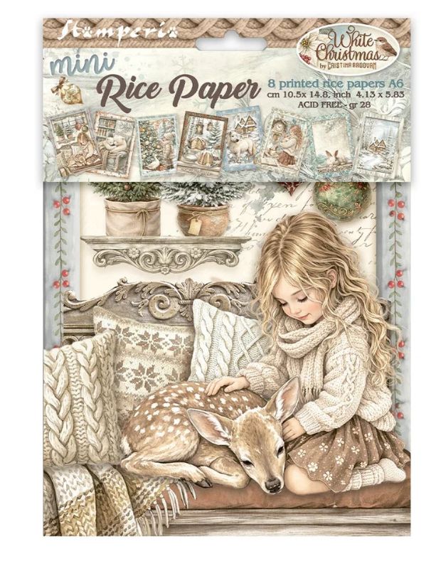 Stamperia - White Christmas Printed Mini A6 Rice Paper 8 Sheets