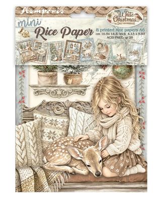 Stamperia - White Christmas Printed Mini A6 Rice Paper 8 Sheets