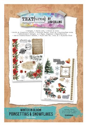 Text{ures} By Lou Collins - Winter In Bloom Poinsettias And Snowflakes Rub Ons