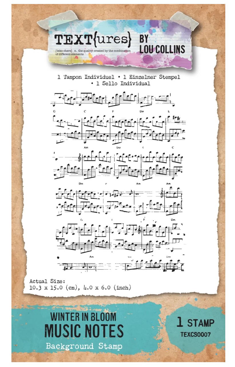 Text{ures} By Lou Collins - Winter In Bloom Music Notes 4x6 Clear Stamp