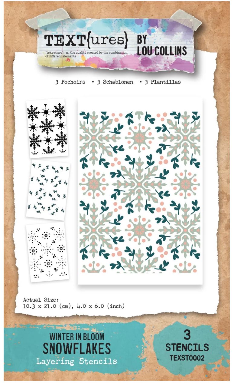Text{ures} By Lou Collins - Winter In Bloom Snowflakes 4x6 Layering Stencil Set