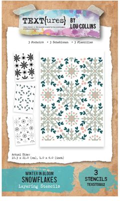Text{ures} By Lou Collins - Winter In Bloom Snowflakes 4x6 Layering Stencil Set